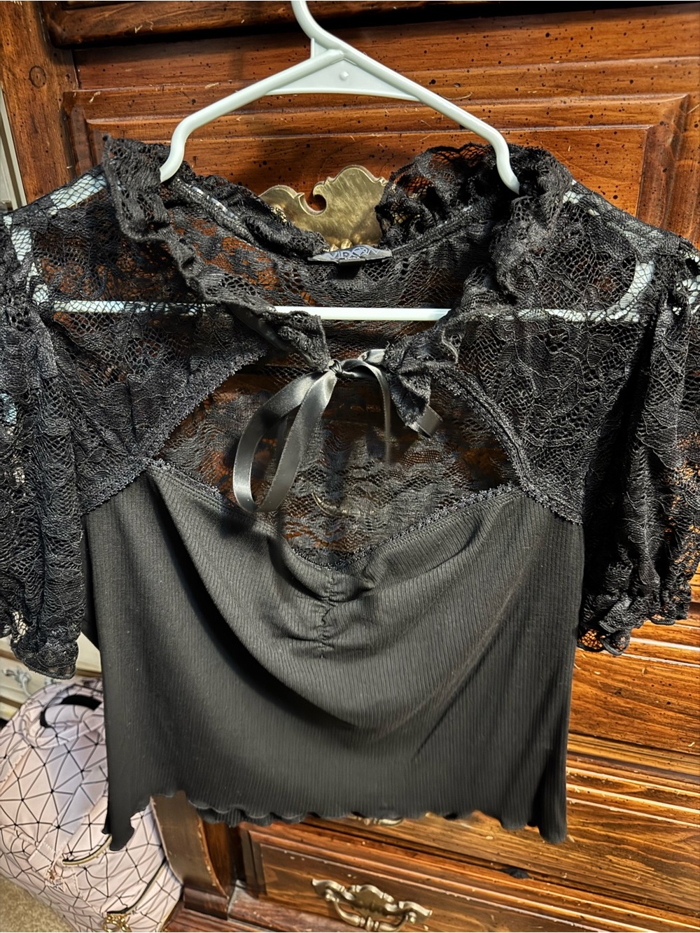 Dolls Kill Widow Black Lace Tie Top